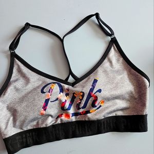 Sport Bra.  Gray and black  , size L, brand PINK , never worn